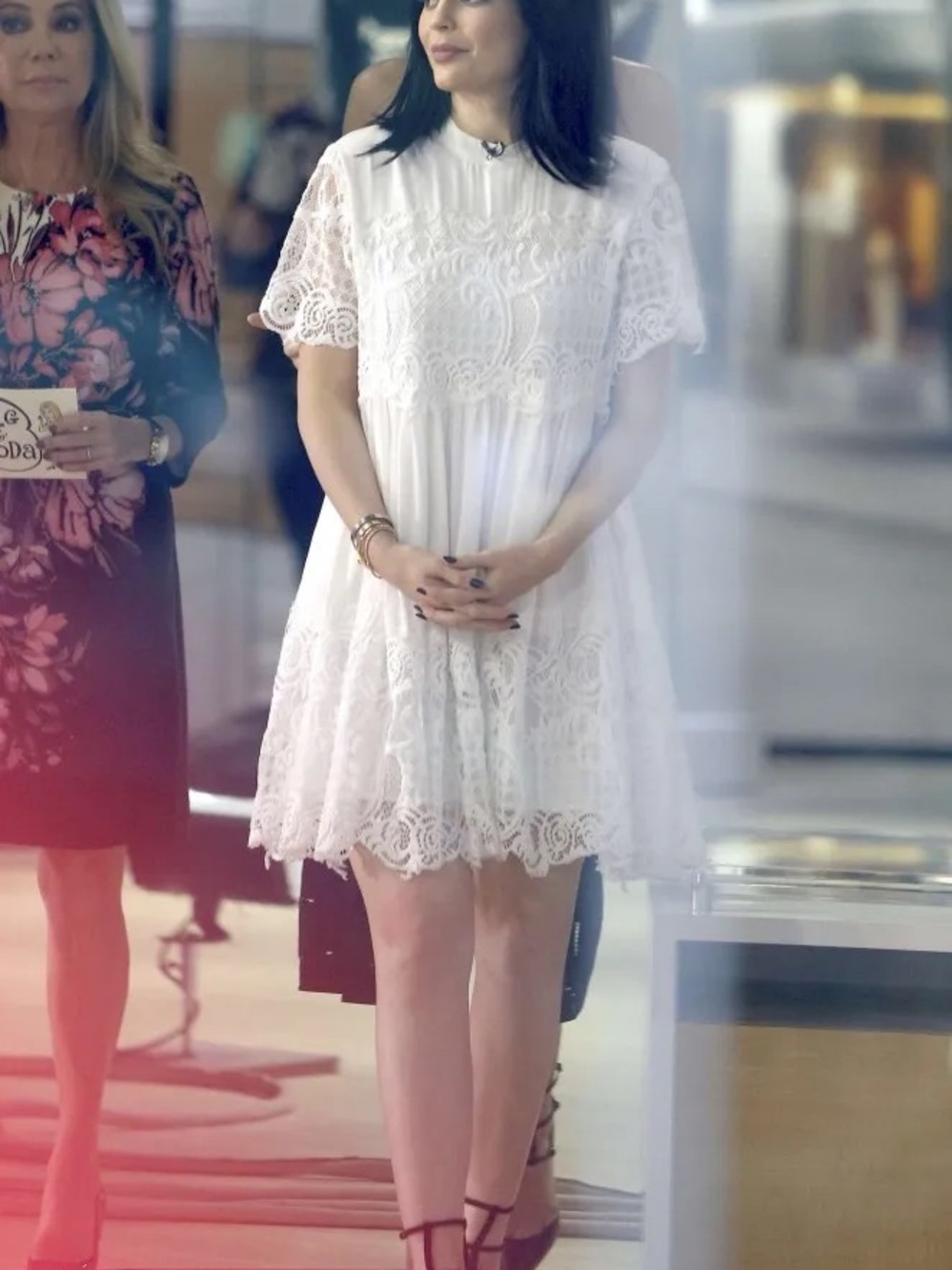 Kendall & Kylie White Lace Short Sleeve Swing Dress